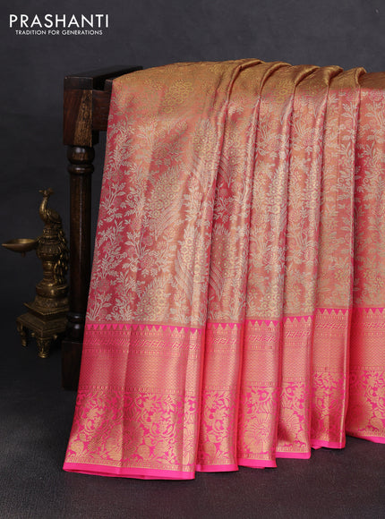 Pure kanchipuram tissue silk saree dual shade of pink with allover zari woven brocade weaves and rich zari woven border