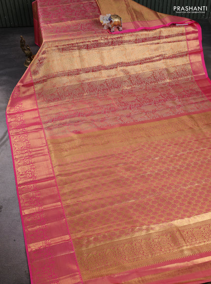 Pure kanchipuram tissue silk saree dual shade of pink with allover zari woven brocade weaves and rich zari woven border