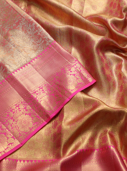 Pure kanchipuram tissue silk saree dual shade of pink with allover zari woven brocade weaves and rich zari woven border
