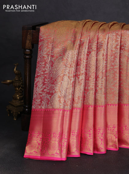 Pure kanchipuram tissue silk saree golden pink and pink with allover zari woven brocade weaves and rich zari woven border