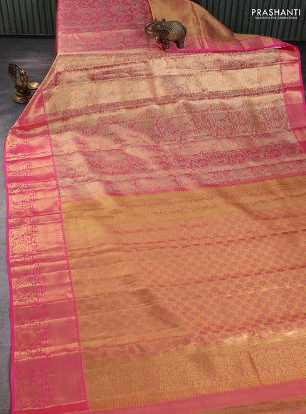 Pure kanchipuram tissue silk saree golden pink and pink with allover zari woven brocade weaves and rich zari woven border