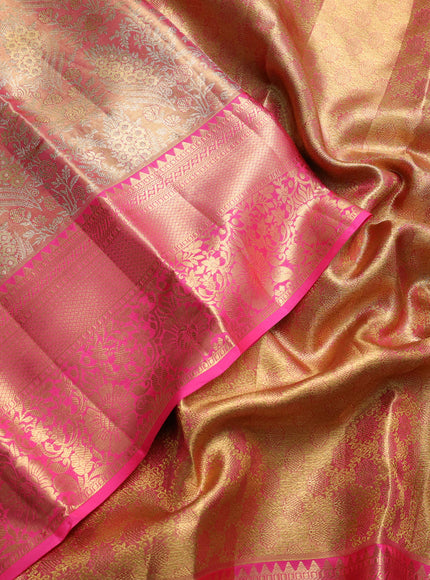 Pure kanchipuram tissue silk saree golden pink and pink with allover zari woven brocade weaves and rich zari woven border