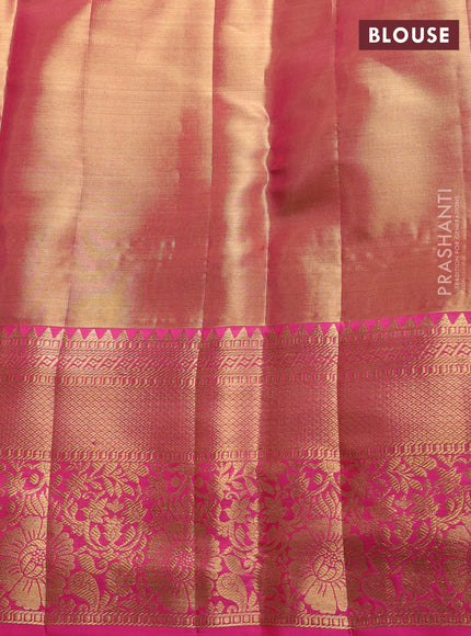 Pure kanchipuram tissue silk saree golden pink and pink with allover zari woven brocade weaves and rich zari woven border