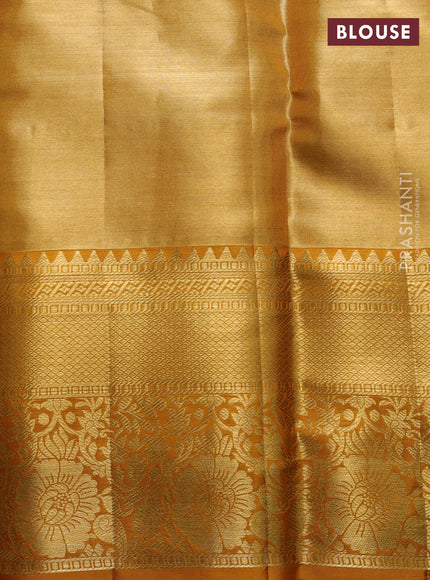 Pure kanchipuram tissue silk saree dark mustard with allover zari woven brocade weaves and rich zari woven border