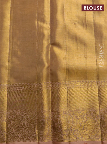 Pure kanchipuram tissue silk saree gold and pastel peach with allover zari woven brocade weaves and rich zari woven border