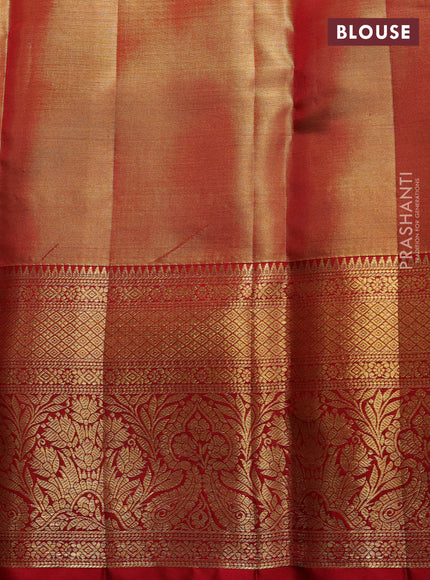 Pure kanchipuram tissue silk saree gold and maroon with allover zari woven brocade weaves and rich zari woven border