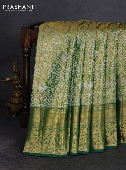 Pure kanchipuram tissue silk saree green with allover zari woven brocade weaves and rich zari woven border