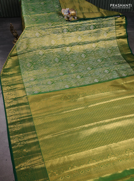Pure kanchipuram tissue silk saree green with allover zari woven brocade weaves and rich zari woven border