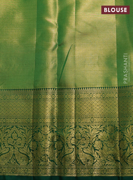 Pure kanchipuram tissue silk saree green with allover zari woven brocade weaves and rich zari woven border