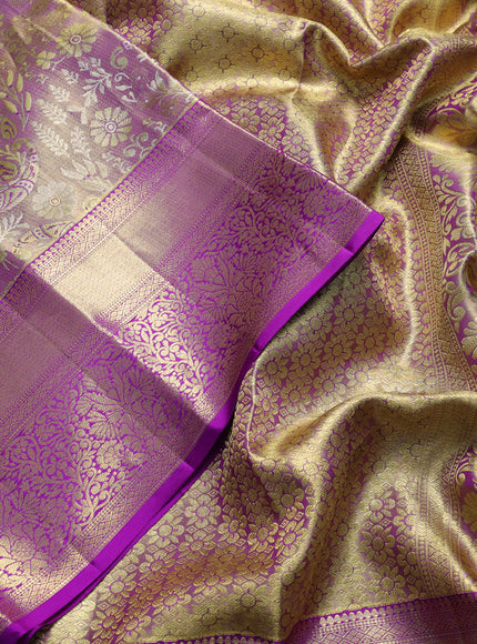 Pure kanchipuram tissue silk saree dual shade of purple with allover zari woven brocade weaves and rich zari woven border