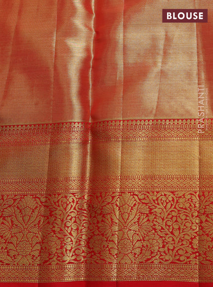 Pure kanchipuram tissue silk saree red with allover zari woven brocade weaves and rich zari woven border