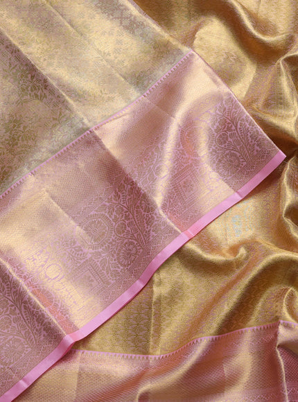 Pure kanchipuram tissue silk saree golden baby pink and light pink with allover zari woven brocade weaves and rich zari woven border