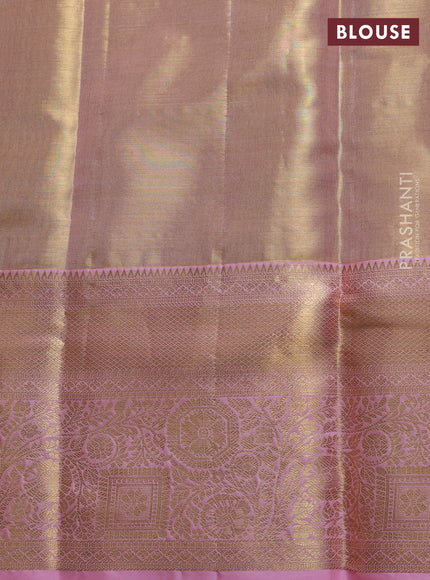 Pure kanchipuram tissue silk saree golden baby pink and light pink with allover zari woven brocade weaves and rich zari woven border