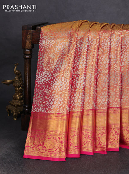 Pure kanchipuram tissue silk saree golden pink and pink with allover zari woven floral brocade weaves and rich zari woven border