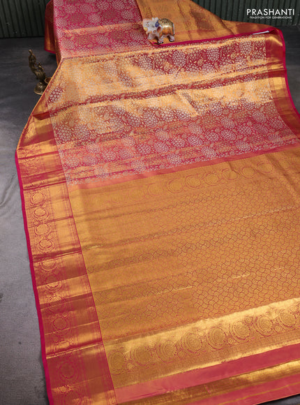 Pure kanchipuram tissue silk saree golden pink and pink with allover zari woven floral brocade weaves and rich zari woven border