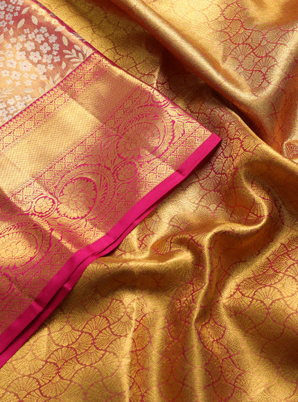 Pure kanchipuram tissue silk saree golden pink and pink with allover zari woven floral brocade weaves and rich zari woven border