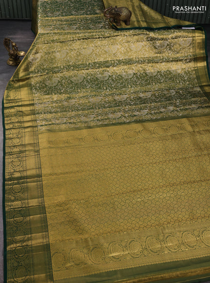 Pure kanchipuram tissue silk saree golden green and green with allover zari woven brocade weaves and rich zari woven border