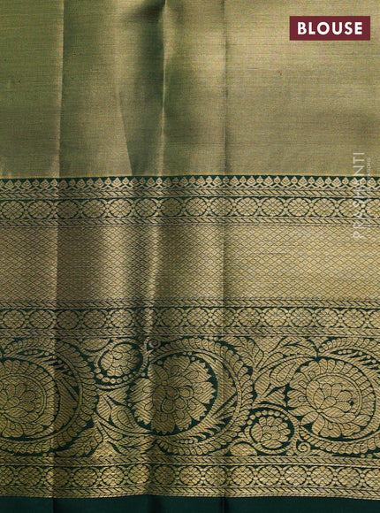 Pure kanchipuram tissue silk saree golden green and green with allover zari woven brocade weaves and rich zari woven border