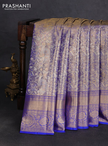 Pure kanchipuram tissue silk saree dual shade of golden blue and blue with allover zari woven brocade weaves and rich zari woven border