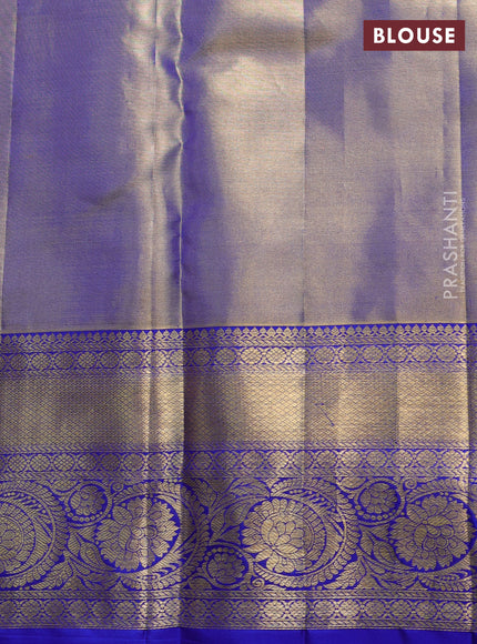 Pure kanchipuram tissue silk saree dual shade of golden blue and blue with allover zari woven brocade weaves and rich zari woven border