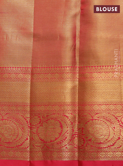 Pure kanchipuram tissue silk saree golden orange with allover zari woven brocade weaves and rich zari woven border