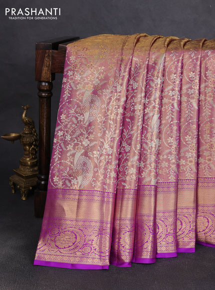 Pure kanchipuram tissue silk saree dual shade of mild purple and purple with allover zari woven brocade weaves and rich zari woven border