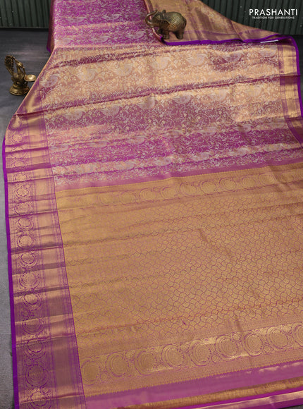 Pure kanchipuram tissue silk saree dual shade of mild purple and purple with allover zari woven brocade weaves and rich zari woven border