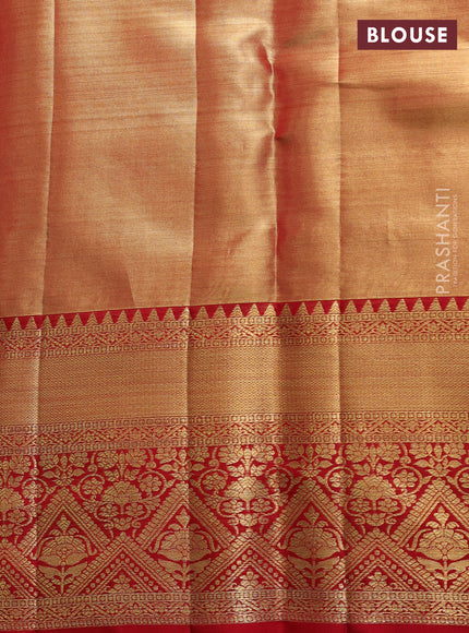 Pure kanchipuram tissue silk saree golden red and red with allover zari woven brocade weaves and rich zari woven border