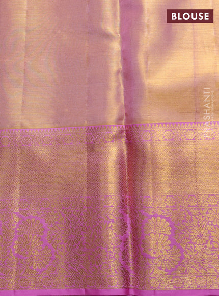 Pure kanchipuram tissue silk saree dual shade of light pink with allover zari woven brocade weaves and rich zari woven border