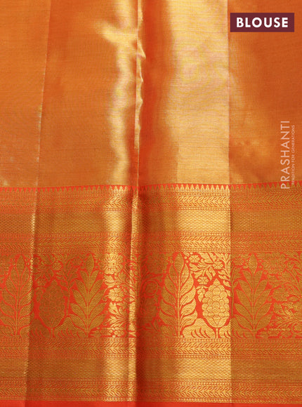 Pure kanchipuram tissue silk saree orange with allover zari woven floral brocade weaves and rich zari woven border