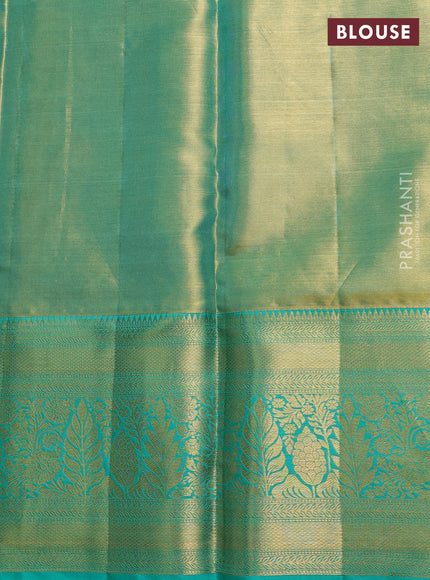 Pure kanchipuram tissue silk saree teal green with allover zari woven floral brocade weaves and rich zari woven border