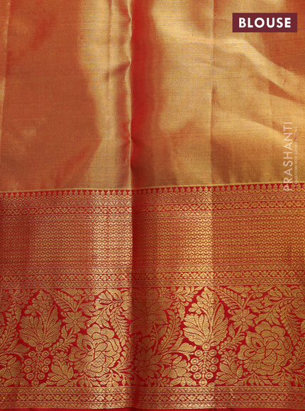 Pure kanchipuram tissue silk saree golden red and red with allover zari woven brocade weaves and rich zari woven border