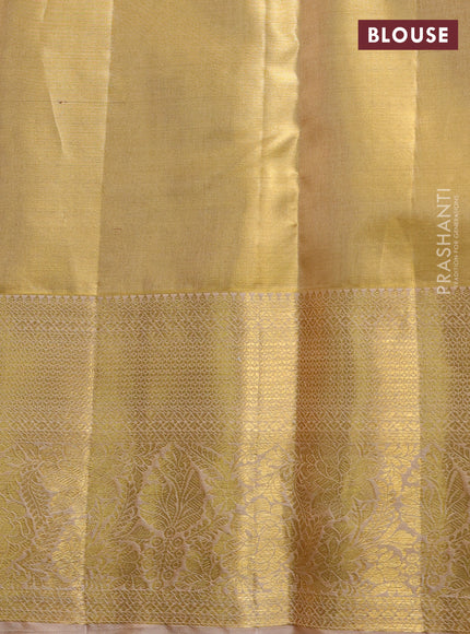 Pure kanchipuram tissue silk saree gold and sandal with allover zari woven brocade weaves and rich zari woven border