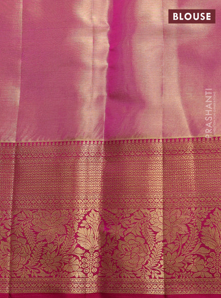 Pure kanchipuram tissue silk saree golden pink and magenta pink with allover zari woven brocade weaves and rich zari woven border