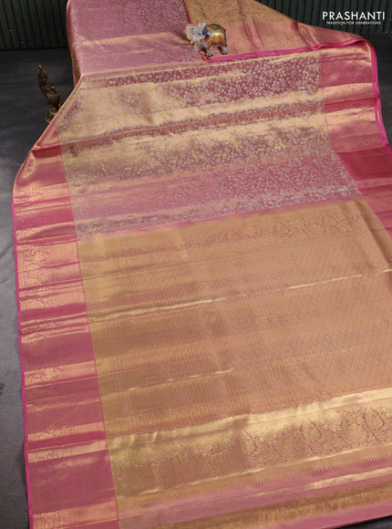 Pure kanchipuram tissue silk saree dual shade of baby pink and light pink with allover zari woven floral brocade weaves and rich zari woven border