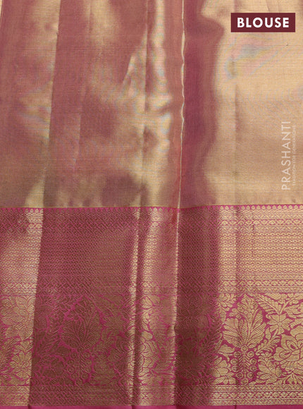 Pure kanchipuram tissue silk saree dual shade of baby pink and light pink with allover zari woven floral brocade weaves and rich zari woven border