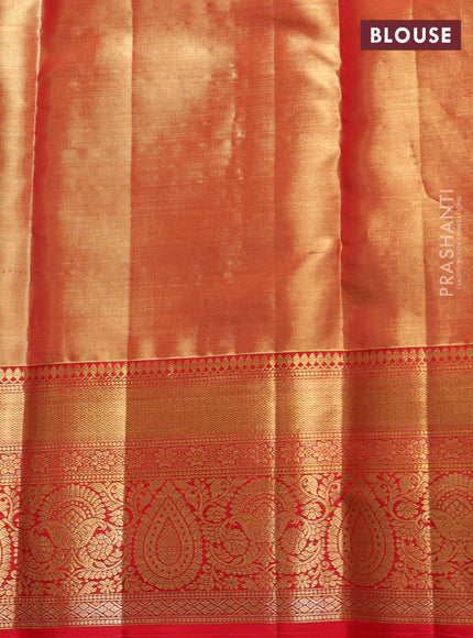 Pure kanchipuram tissue silk saree golden red and red with allover zari woven floral brocade weaves and rich zari woven border