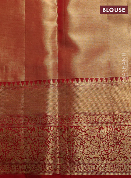Pure kanchipuram tissue silk saree golden red with allover zari woven brocade weaves and rich zari woven border