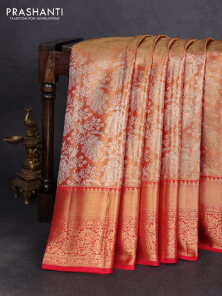 Pure kanchipuram tissue silk saree golden red with allover zari woven brocade peacock weaves and rich zari woven border