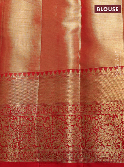 Pure kanchipuram tissue silk saree golden red with allover zari woven brocade peacock weaves and rich zari woven border
