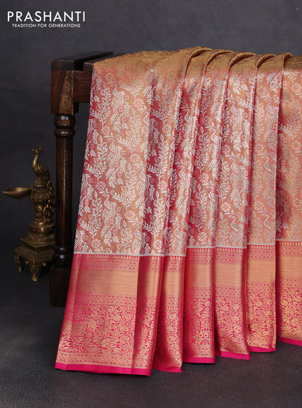 Pure kanchipuram tissue silk saree golden pink and pink with allover zari woven brocade peacock weaves and rich zari woven border