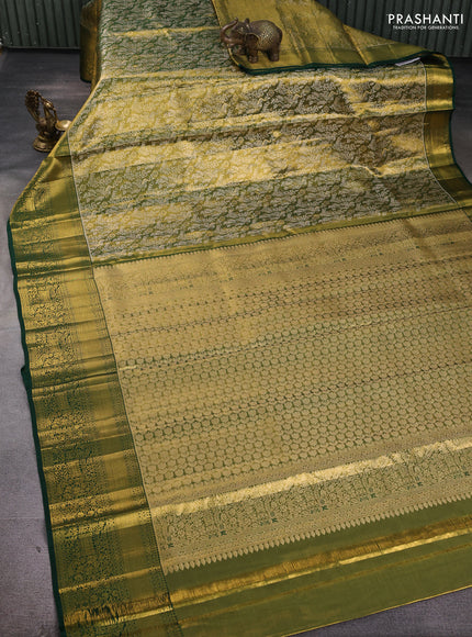 Pure kanchipuram tissue silk saree golden green and green with allover zari woven brocade peacock weaves and rich zari woven border