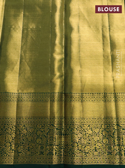 Pure kanchipuram tissue silk saree golden green and green with allover zari woven brocade peacock weaves and rich zari woven border