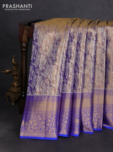 Pure kanchipuram tissue silk saree gold and royal blue with allover zari woven brocade peacock weaves and rich zari woven border