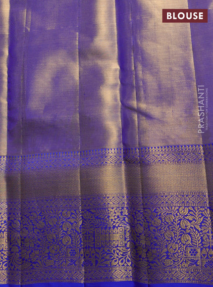 Pure kanchipuram tissue silk saree gold and royal blue with allover zari woven brocade peacock weaves and rich zari woven border