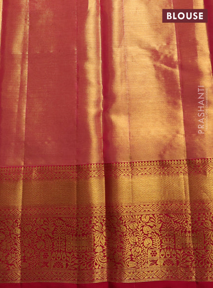 Pure kanchipuram tissue silk saree golden pink and dark pink with allover zari woven brocade peacock weaves and rich zari woven border