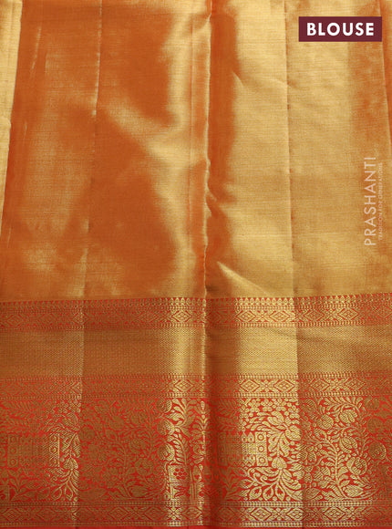 Pure kanchipuram tissue silk saree orange with allover zari woven brocade floral weaves and rich zari woven border