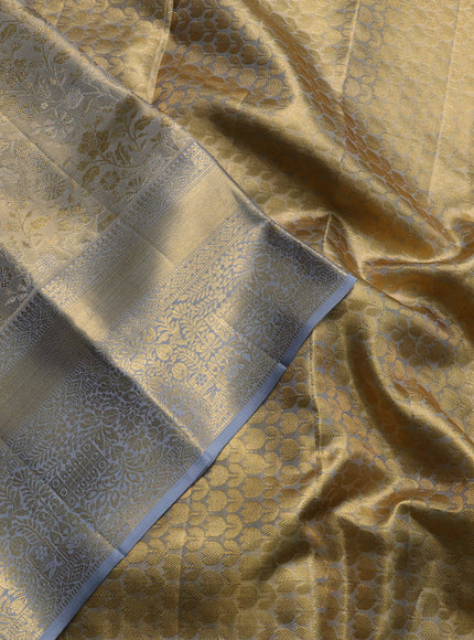 Pure kanchipuram tissue silk saree gold and grey with allover zari woven brocade floral weaves and rich zari woven border