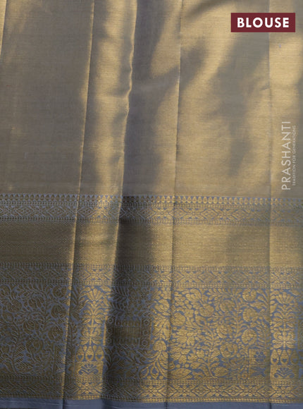 Pure kanchipuram tissue silk saree gold and grey with allover zari woven brocade floral weaves and rich zari woven border
