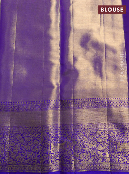 Pure kanchipuram tissue silk saree dual shade of gold and royal blue with allover zari woven brocade floral weaves and rich zari woven border